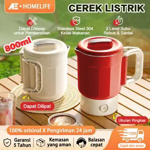 Cerek Listrik Lipat 800ml, Portable untuk Travel, Stainless Steel 304, Isolasi Ganda Anti Panas, 2 Level Daya, Didih Cepat, Panci Serbaguna Sederhana dan bergaya,304 Stainless 300-600 Watt ,cocok untuk bekerja