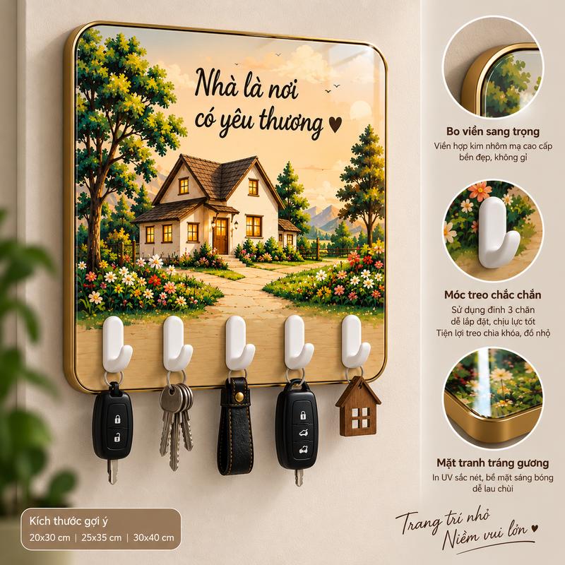 Tranh Móc Treo Chìa Khóa 2 Trong 1 - Thiết Kế Hiện Đại 20x30 cm - Trang Trí Nhà Cửa & Quà Tặng Tân Gia - Bề Mặt Sáng Bóng - Móc Treo Chắc Chắn