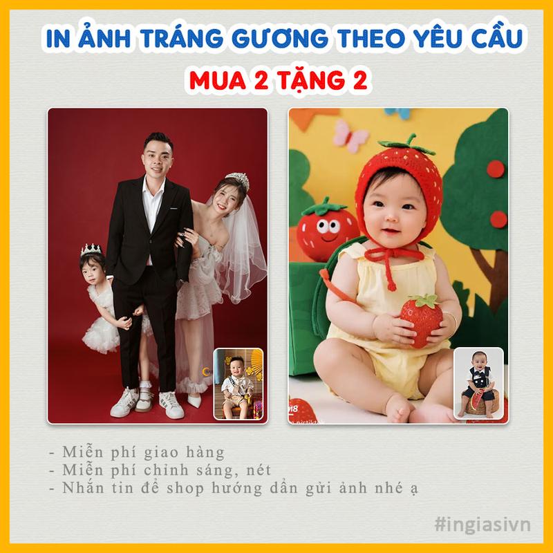 IN 2 TẶNG 2 Khung ảnh size 40x60 tráng gương bo viền treo tường 4k in ảnh theo yêu cầu miễn phí trang trí nhà quà tặng sinh nhật thôi nôi ảnh cổng cưới