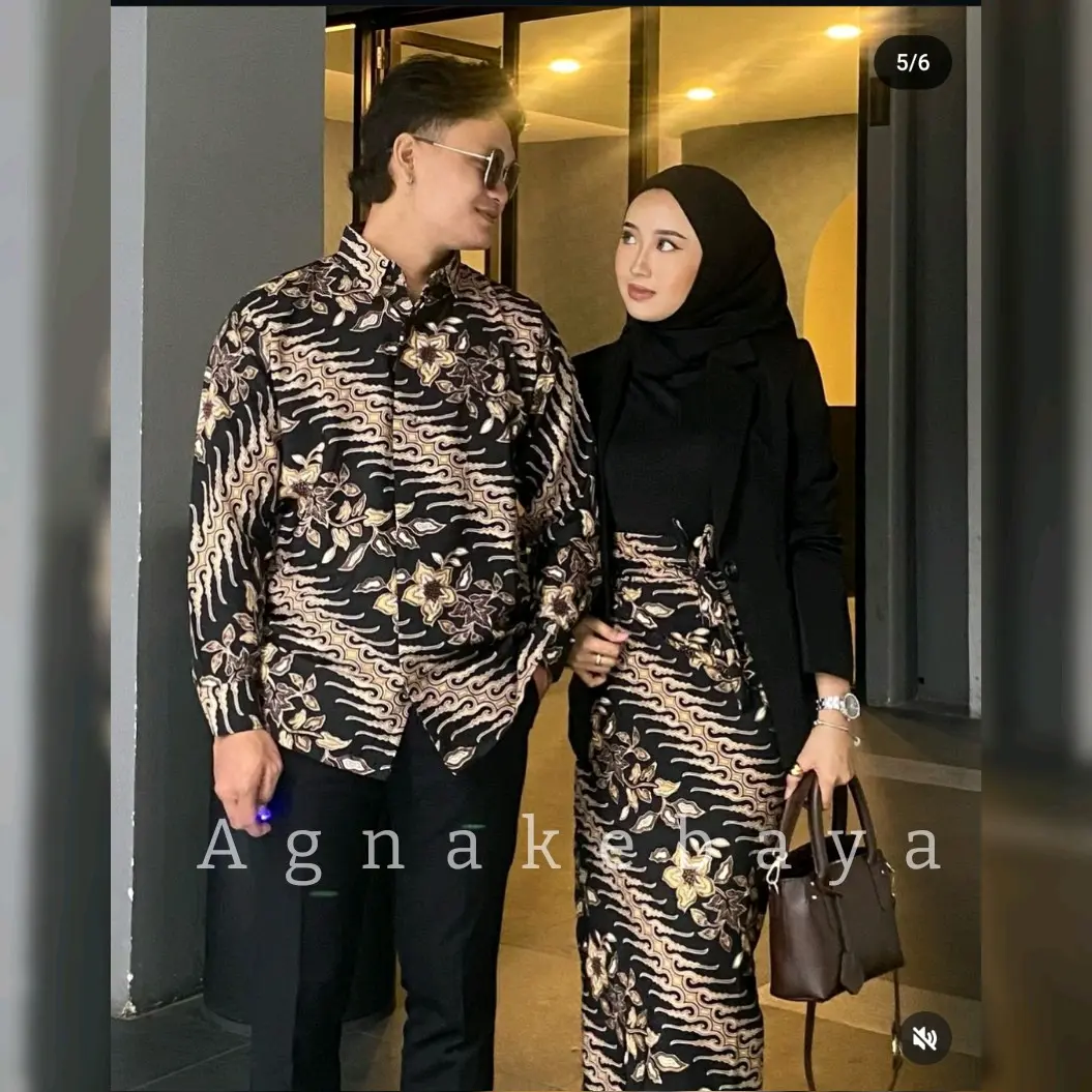 Couple Rok lilit dan kemeja batik Panjang (Bisa COD) by agnaKebaya pendek semi kondangan  pasangan  Kebaya Wanita Keluarga  Sarimbit  Baju Polos Atasan Dress Gamis Katun Pesta Cantik Kerja Remaja