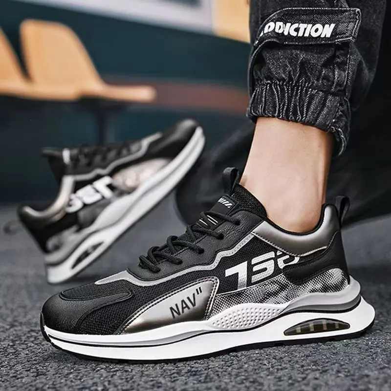Nuevos zapatos deportivos casuales de moda para hombres, zapatos de tenis para hombres livianos y cómodos, zapatos para correr con cordones antideslizantes y que absorben los golpes, diseño superior de malla transpirable con bloqueo de color. - Foto 8