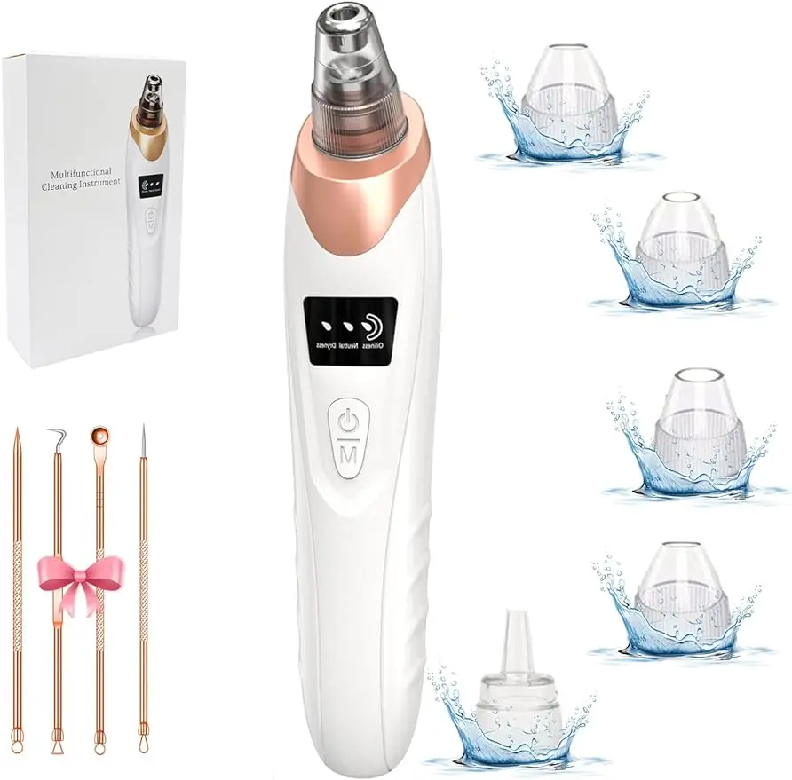 5 Suction Power Blackhead Remover Pore Vacuum - USB Rechargeable Facial Pore Cleaner Kit For Adult Acne Extractor Tool Multifunctional Cleaning Instructment