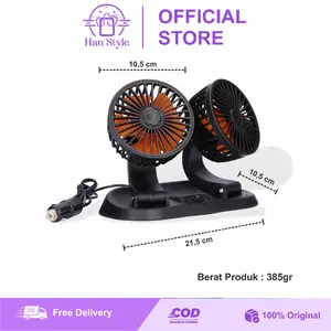 [HS] Kipas Angin Mobil 2 Kepala Double-Headed Fan 12V/24V - Kipas Ganda Portabel dengan Putaran 360° & 2 Tingkat Kecepatan untuk Udara Sejuk di Dalam Mobil