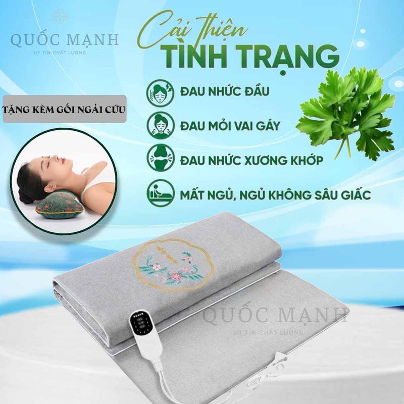 Thảm Sưởi Điện Ngải Cứu Cao Cấp – Đệm Sưởi Đông Y Hỗ Trợ Giảm Đau Vai Gáy, Lưng, Cải Thiện Giấc Ngủ ( Tặng kèm gối ngải cứu)