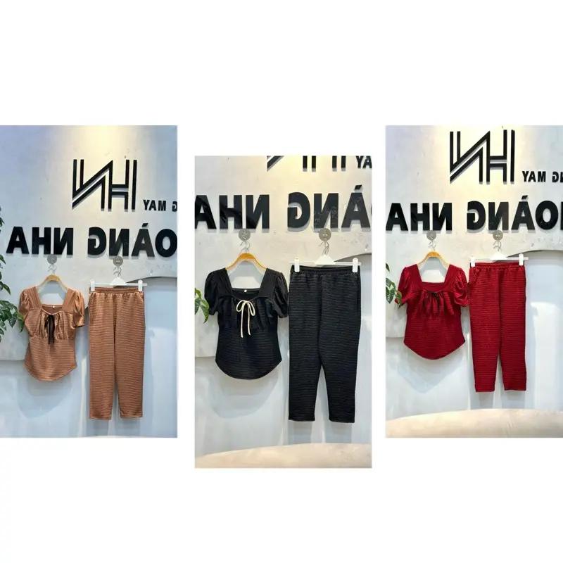 {MÃ B1} COMBO 3 BỘ XỐP NHẬT CỔ VUÔNG tay phồng,đính nơ trước, quần 9 tấc ống túm bigsize 45-76kg