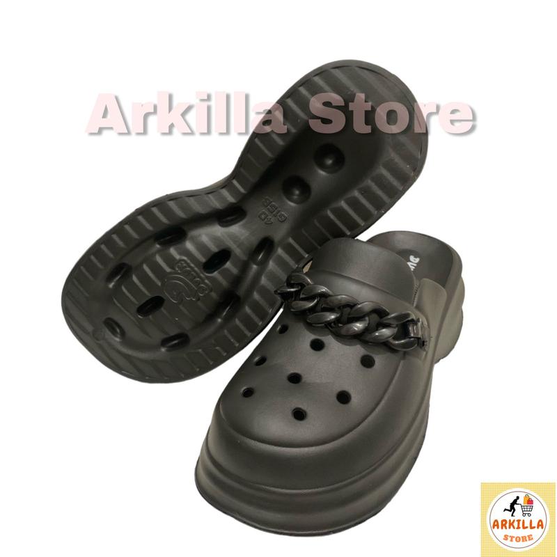 Sandal Slop Fuji Jelly Wanita Dewasa Full Black Kekinian Hits Viral Hak Tinggi 5 cm Dulux 615B-H 5