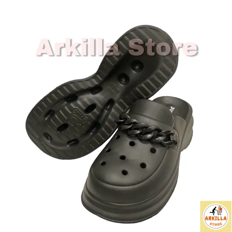 Sandal Slop Fuji Jelly Wanita Dewasa Full Black Kekinian Hits Viral Hak Tinggi 5 cm Dulux 615B-H 4