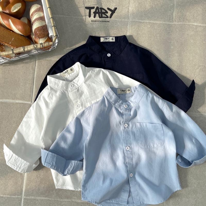 Taby Áo sơ mi cổ tàu dài tay basic chất liệu thô lụa mềm mại thoáng mát cho bé trai bé gái từ 8-27kg TB39