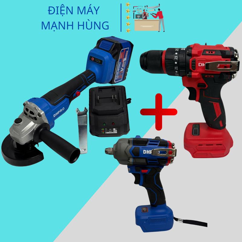 Combo Máy Khoan Mài Bulong DHPRO Động Cơ Không Chổi Than Lõi Đồng Kèm Pin 15cell Và Sạc