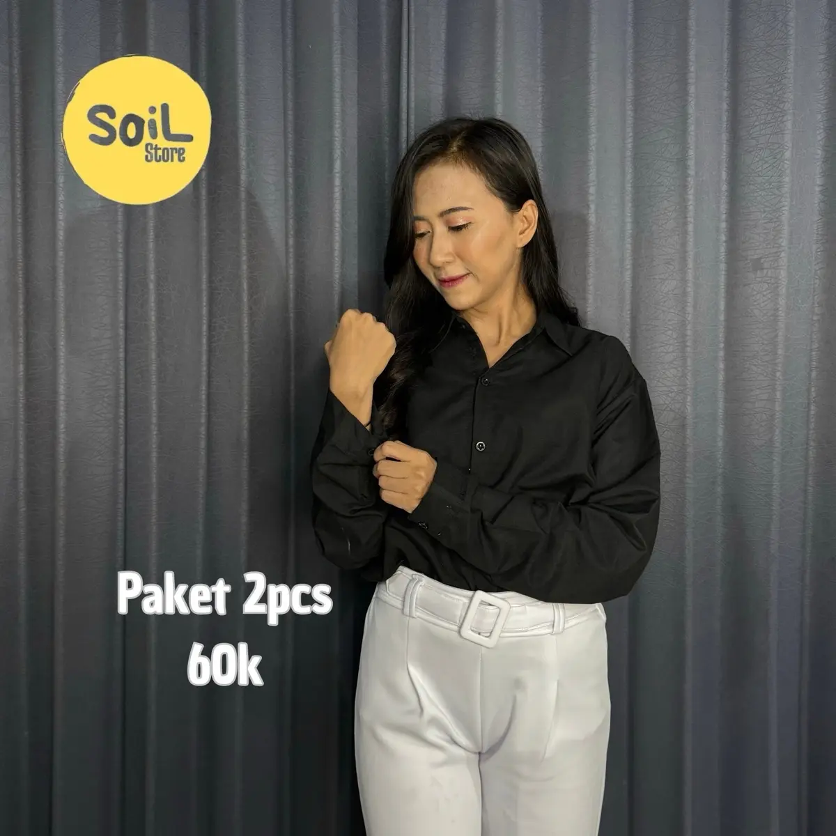 PAKET 2 ~ PCS KEMEJA KERJA WANITA POLOS LENGAN PANJANG WARNA HITAM PUTIH NEVY COKSU KUALITAS PREMIUM HARGA TERMURAH