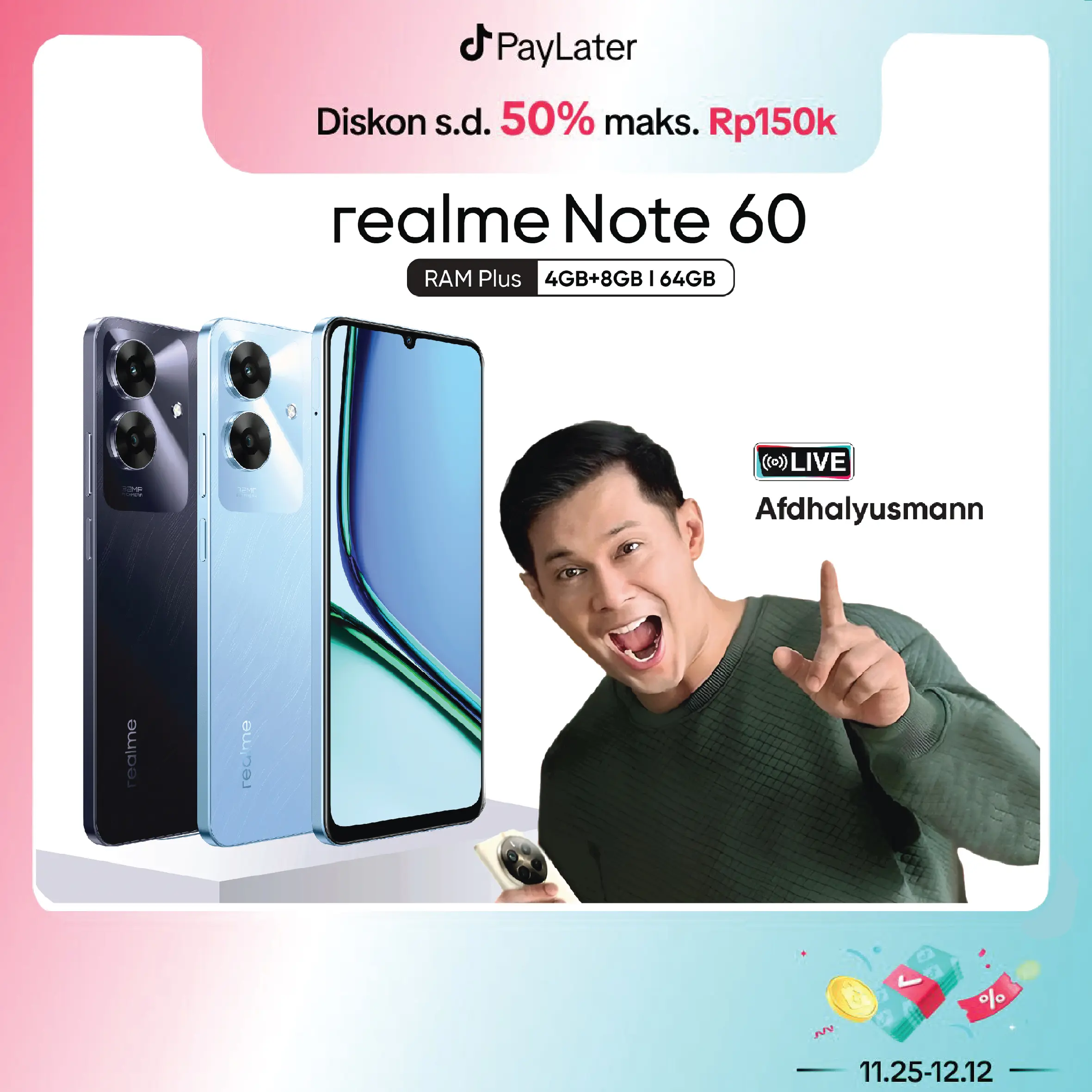 [AFDHALYUSMANN EXCLUSIVE] realme Note 60 4GB+8GB*|64GB ArmorShel Protection | TÜV Rheinland | 32MP Camera| 48-month Fluency | IP64 Dust & Water Resistance