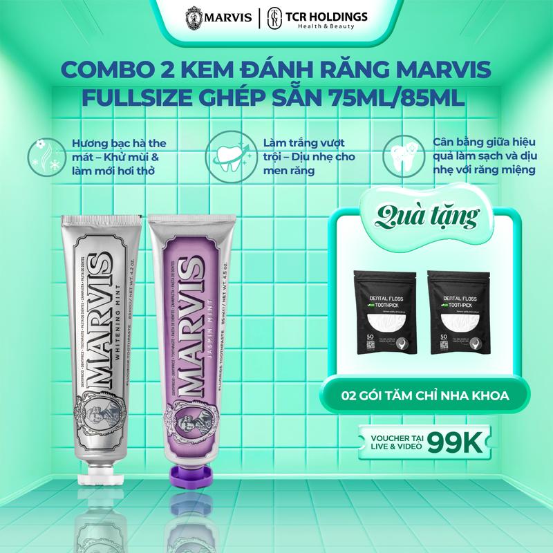 [Mua 2 Nhận 3] Combo 2 Tuýp Kem Đánh Răng Marvis Fullsize 75/85ml Hỗ Trợ Làm Trắng Răng Thơm Miệng Dài Lâu [IH]