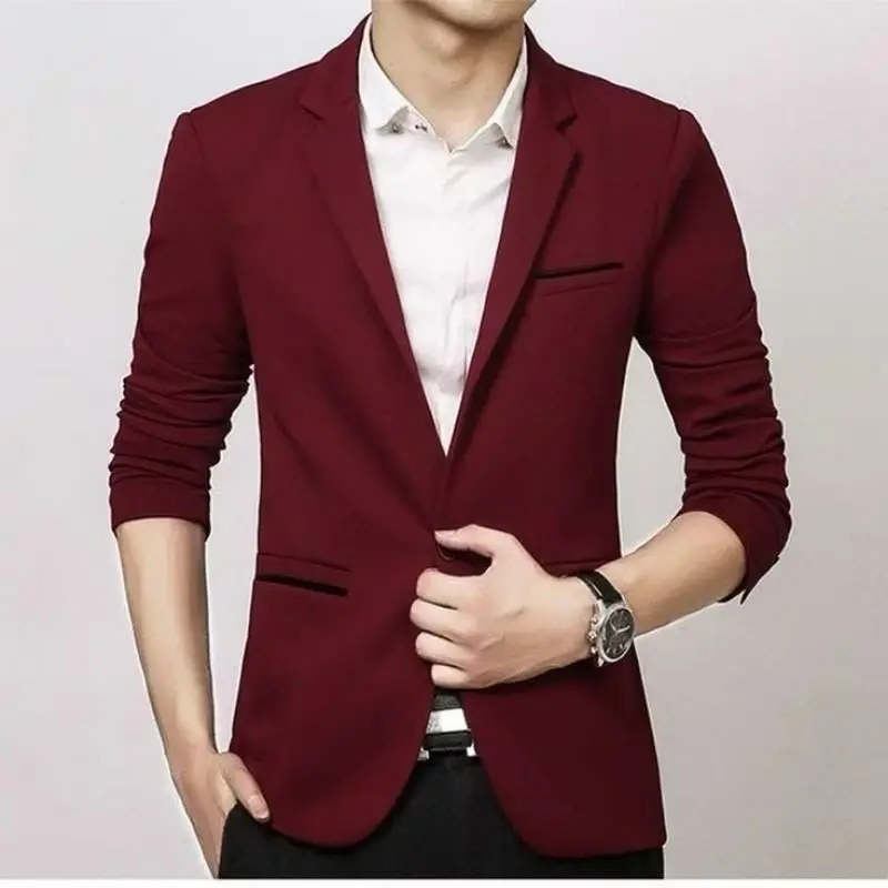 Blazer Casual Pria Style Korea - Jaket Formal Panjang Hitam Slim Fit - Cardigan, Kantor, Dewasa, Pria Keren Semi Cowok Kerja Putih 1