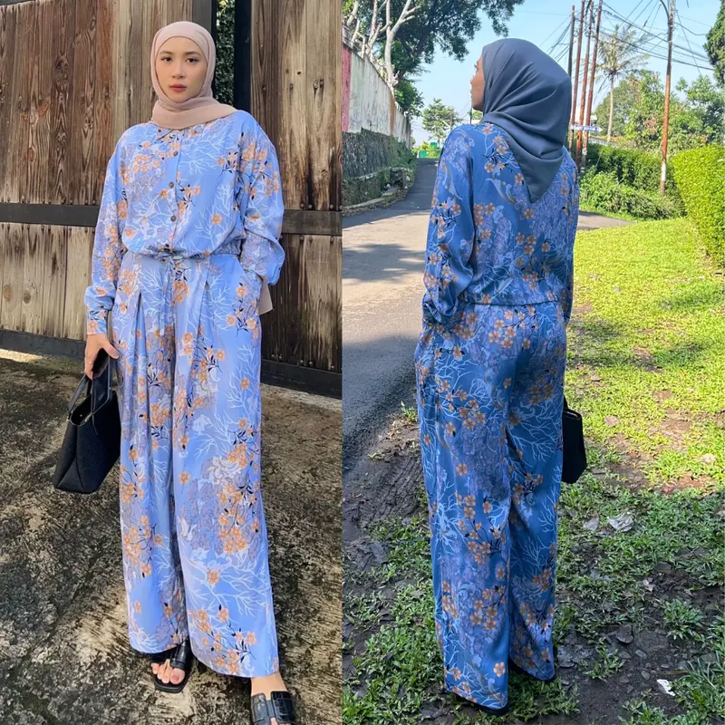 Setelan Dewasa Rayon diamond printing  Motif Terbaru Wanita Dewasa Lengan Panjang Full kancing @mamakgadis Celana Baju Muslim Baju 1