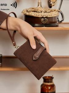 Cartera de pana de color sólido para mujer, con cierre, monedero a la moda para uso diario, cartera casual, moderna y versátil de alta calidad