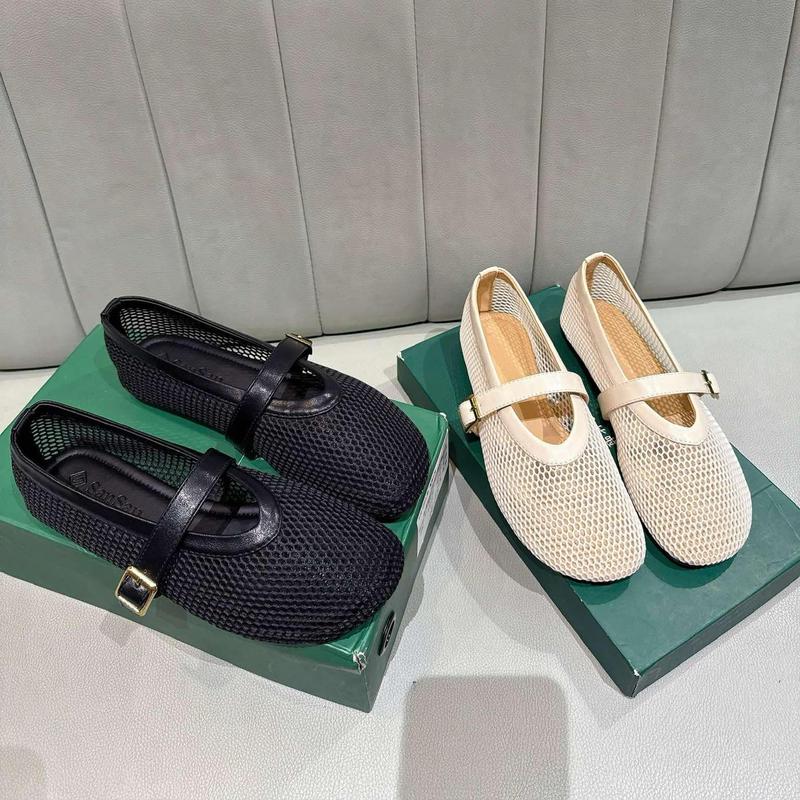  Giày nữ búp bê phối ren lưới mix quai ngang -   GOBE SHOES   - M159 