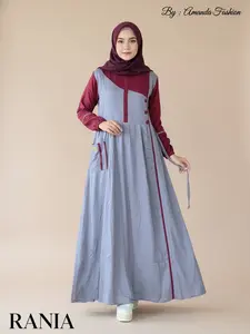 Gamis Amanda Rania Rayon Twill Premium Polos Muslim Kombinasi Warna (Free  Goodie Bag & Pouch)