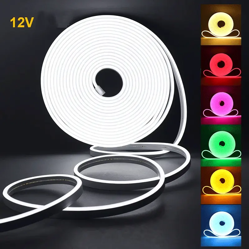 DC 12V LED Neon Strip Light Neon Sign Waterproof Silicone Rope Lights Flexible Lamp Home Decoration with 2pin Wire 9 Colors