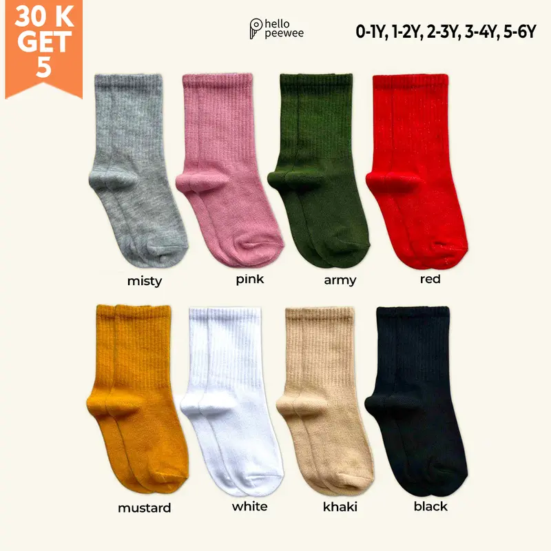 PEEWEE Kaos Kaki Anak Kids Socks Oldschool Polos Basic Series Unisex 0-6 Tahun Bayi 0