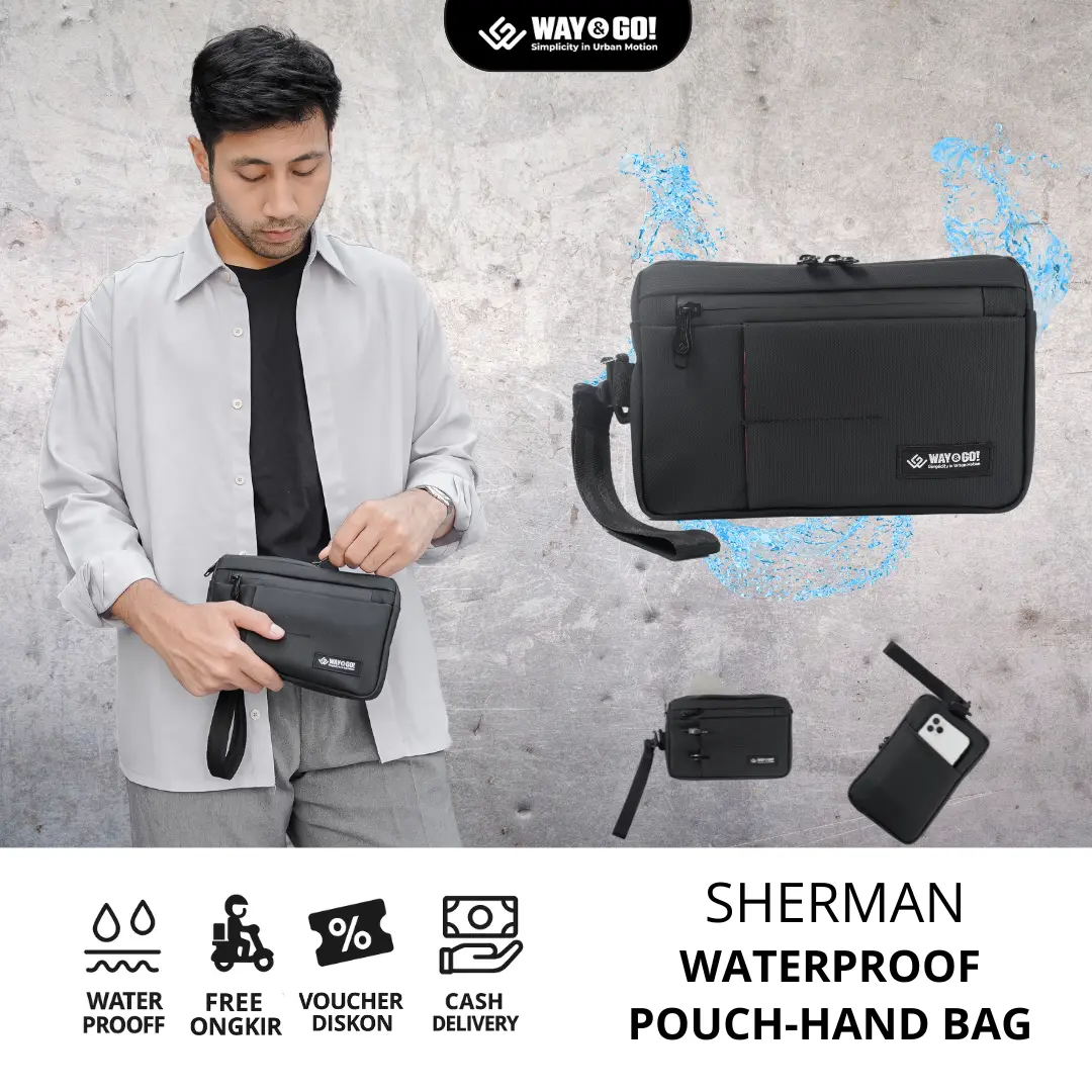 Way&Go! Sherman Pouch Multifungsi Waterproof Clutch Travel Gadget Organizer Dompet Gadget Pria Hitam