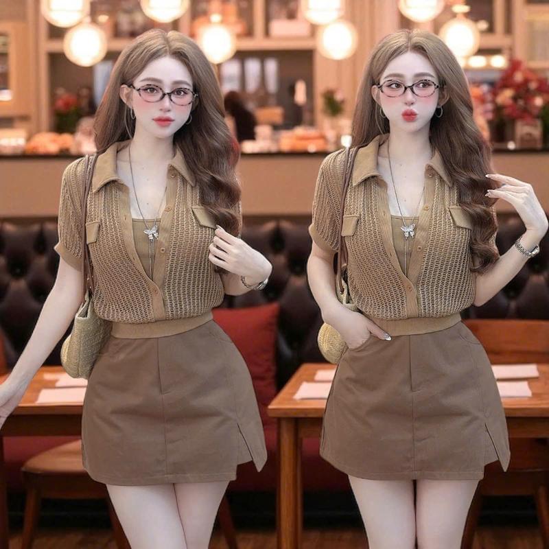 -Set áo váy CRAZYTEEN S6301 gồm áo kiểu tay ngắn và chân váy để đi chơi ( Áo tay ngắn/ Áo dây/ Chân váy )