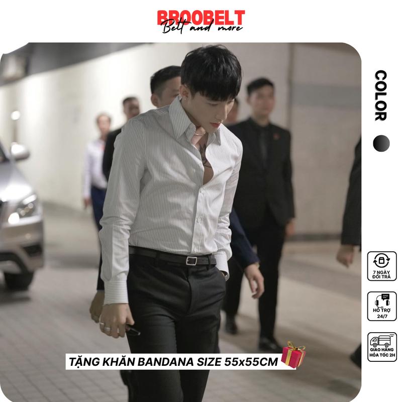 Thắt lưng nam nữ dây nịt lưng Broobelt màu đen có lỗ bấm unisex chất liệu da pu bản nhỏ 2.3cm tặng khăn Bandana