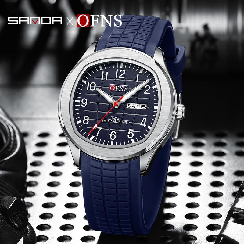 AW24 OFNS (SANDA), Vỏ siêu mỏng, Dây đeo cao su không khí, Dành cho phụ nữ, Không thấm nước, Phong cách doanh nhân sang trọng, Thích hợp cho Đi Chơi, Đồng Hồ Thạch Anh Unisex, 8018 Watch Đeo Tay