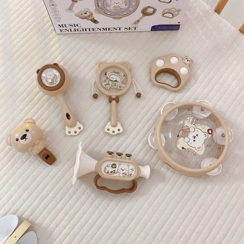 Bộ nhạc cụ lục lạc 6 món cho bé yêu - Đồ chơi gặm nướu, trống lắc tay, kèn thổi nhạc đáng yêu cho trẻ