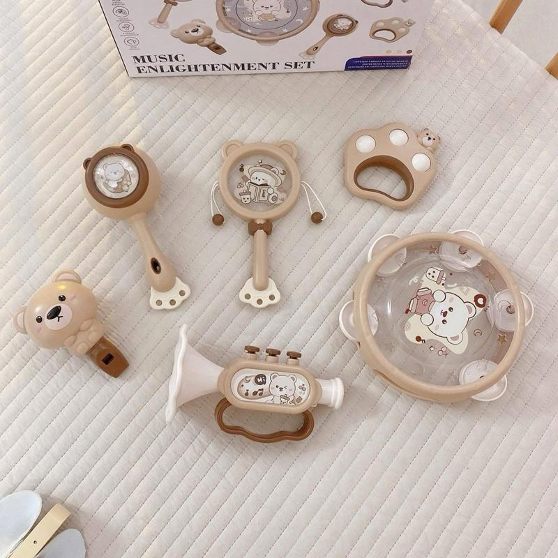 Bộ nhạc cụ lục lạc 6 món cho bé yêu - Đồ chơi gặm nướu trống lắc tay kèn thổi nhạc đáng yêu cho trẻ