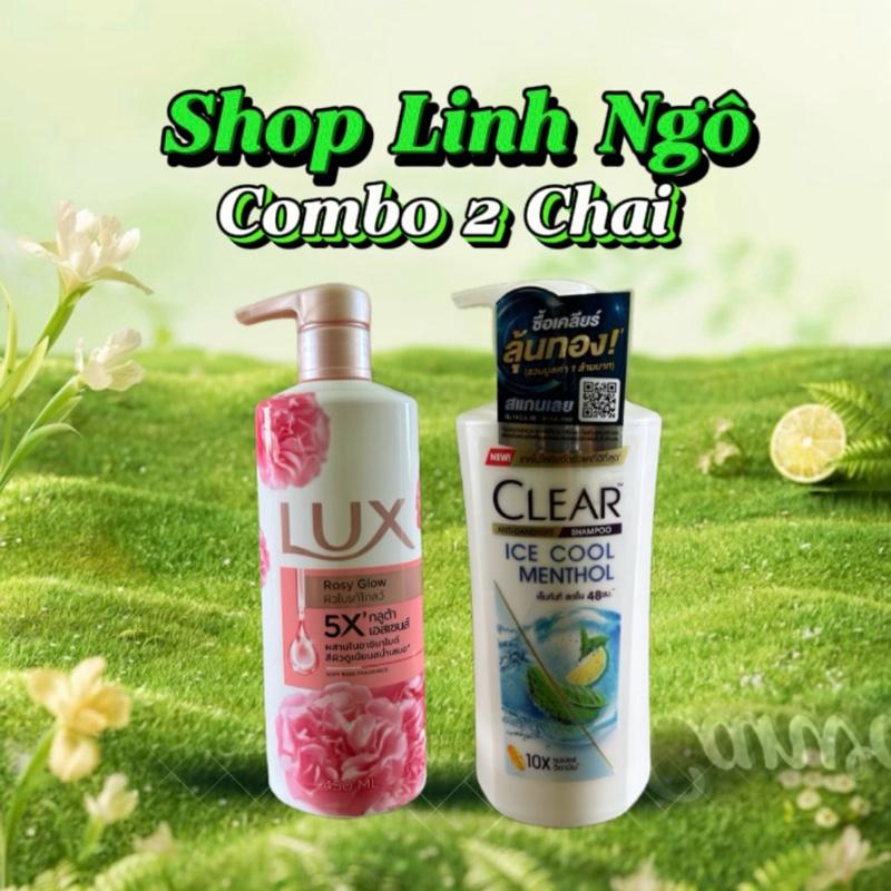 (Combo 2Chai ) 1 Chai Tắm LUX Thái Lan 450ml (Màu Hồng ) + 1Chai Dầu Gội  CLEAR Bạc Hà Thái Lan 400ml