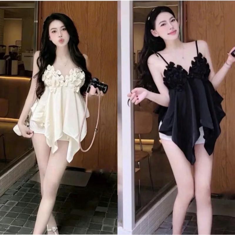  Áo hai dây mùa hè đính nơ vạt nhọn có dây tăng đơ Kho Sỉ Hải Chuyền A009 
