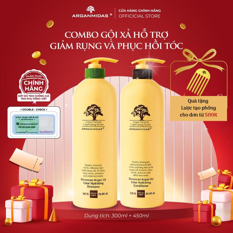Bộ dầu gội xả Arganmidas phục hồi tóc hư tổn và kích thích mọc tóc cho mái tóc suôn mượt 1000ml