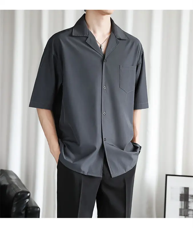 Kemeja Hawai Polos Pria Lengan Pendek V-Neck Baju atasan santai casual Lembut Nyaman Distro Rayon 1