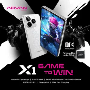 ADVAN X1 Mediatek Helio G100 8GB+8GB/128GB High Refresh Rate 120Hz IPS FHD+ Sony 64MP Big Battery 5000mAh AI Camera UFS 2.2 Fingerprint Android 14 Smartphone Gaming Handphone Fast Charging NFC