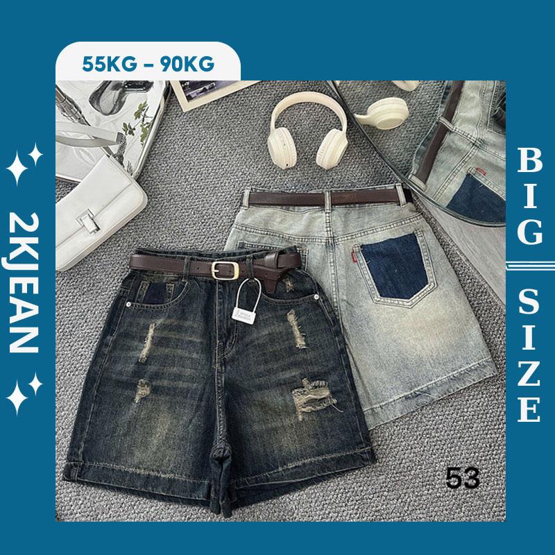 Quần ngố jean nữ rách bigsize 55-85kg hàng QC cao cấp quần lửng rách túi lưng cao QC53 2KJeans