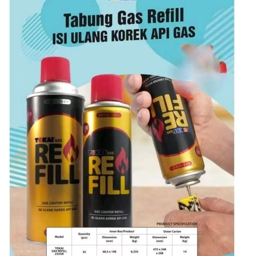 Gas Refill Tokai Ori Free Konektor Gas Lighter Refill Isi Ulang Korek Api Gas 235 Gram SNI