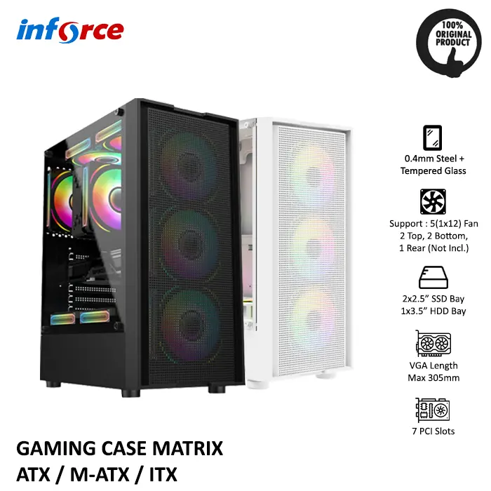 Inforce PC ATX Gaming Case Matrix Black Tempered Glass + 3 Fan