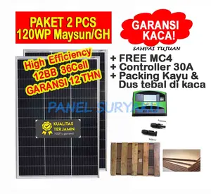 Paket 2pcs Solar Panel Surya 120wp Mono + SCC 30A + MC4 2in1 FREE Packing Kayu