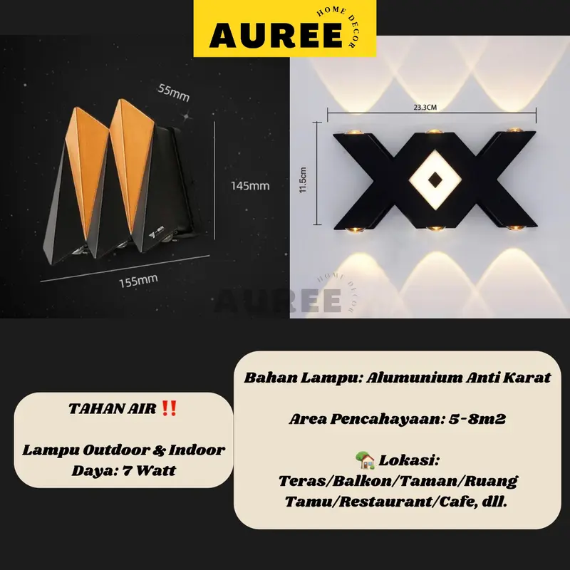 AUREE - Lampu Dinding Outdoor Anti Air Modern Minimalis Lampu Dinding Teras Lampu Taman 4