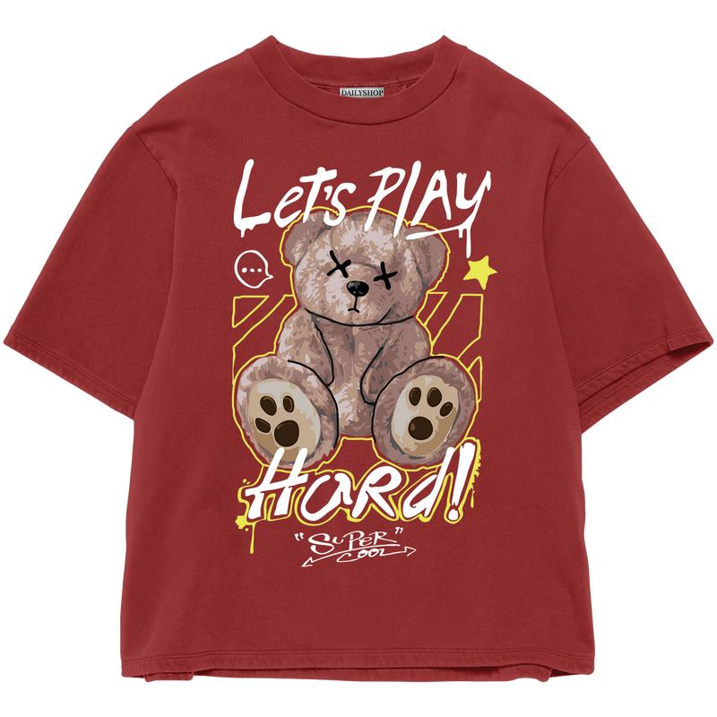 Product Introduction of Kaos Wanita Pria Bahan Katun Teddy Bear Lets Play Beruang Lengan Pendek combed baju T-shirt Dewasa Top atasan Distro Unisex Tebal Merah 46
