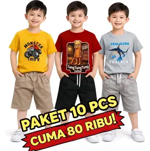 PAKET HEMAT SETELAN ANAK 80 RIBU DAPAT 5 KAOS + 5 CELANA PENDEK POLOS USIA 2-12 TAHUN Fashion Lengkap Shirt