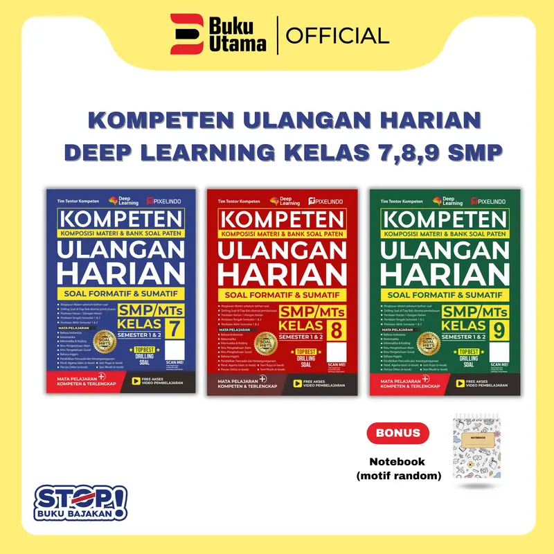 BUKU KOMPETEN ULANGAN HARIAN DEEP LEARNING SMP/MTS KELAS 7,8,9 (MENCAKUP MATERI, ULANGAN HARIAN, PTS, PAS) Soft Cover