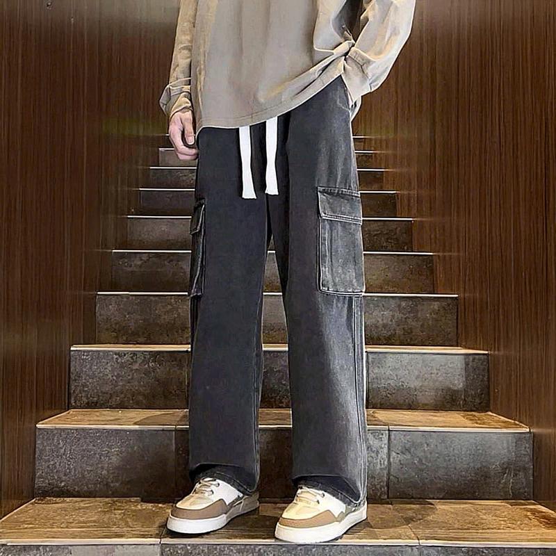 Quần baggy jean nam ống rộng túi hộp màu xám khói wash nhạt trơn chất bò dãn nhẹ QD823 dáng chuẩn Menswear Pants Có Túi TCS Trùm Chuyên Sỉ