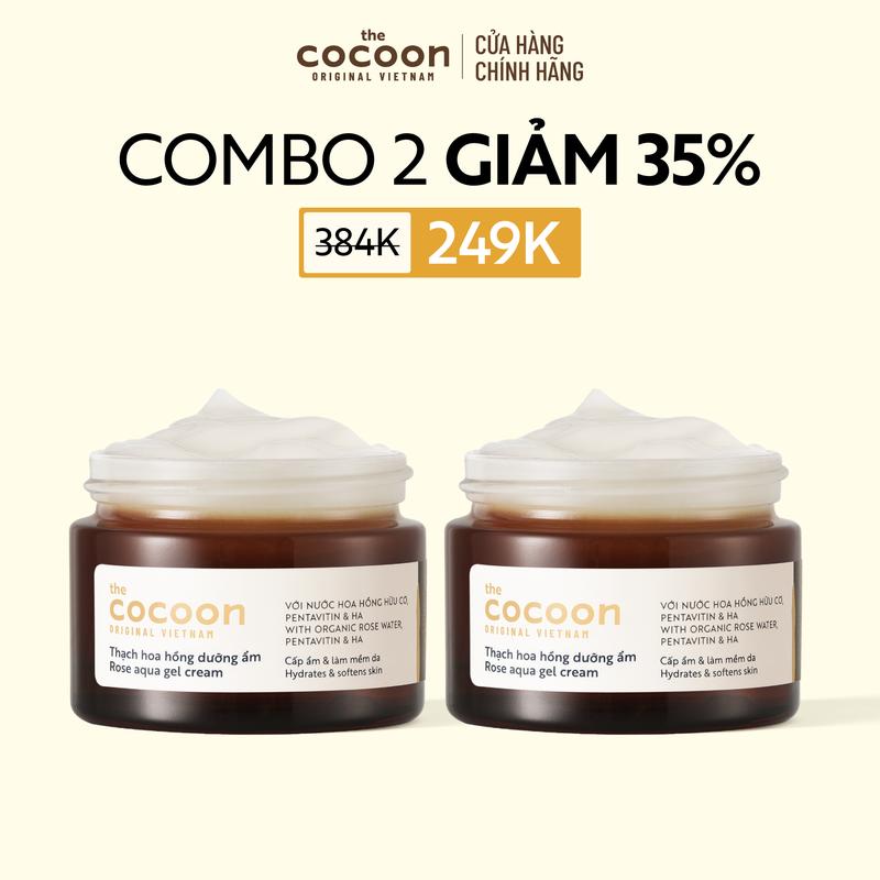COMBO 2 Thạch hoa hồng dưỡng ẩm (kem dưỡng ẩm) Cocoon cấp ẩm & nuôi dưỡng 30ml