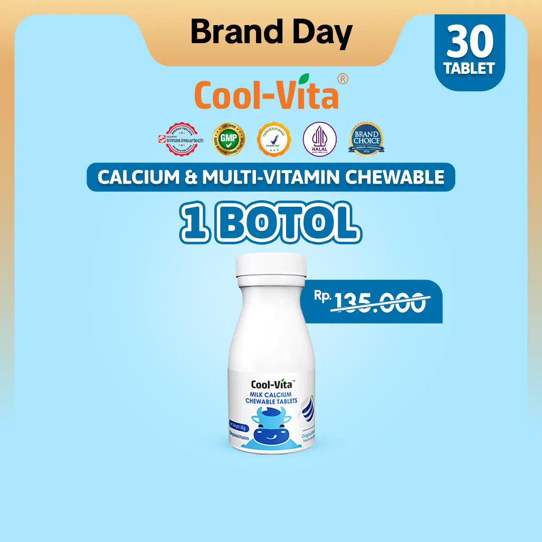 [FS] Coolvita 1 Botol Calcium Chewable isi 30 Tablet - Tablet Kunyah | Vitamin/Suplemen Kesehatan | Bantu Jaga Kesehatan Tulang dan Gigi