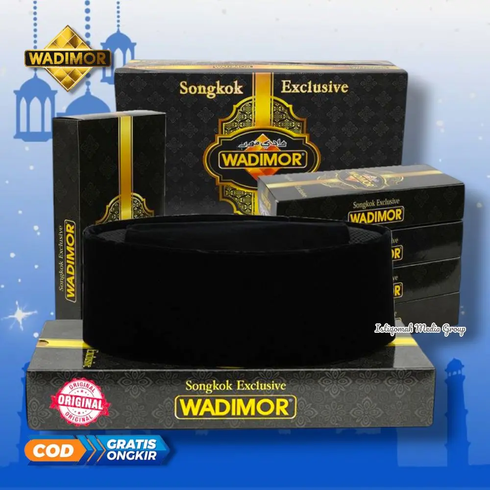 Kopiah Peci Songkok Nasional Hitam Polos AC Original Wadimor Pria Muslim Dewasa Motif Standar Nyaman Custom