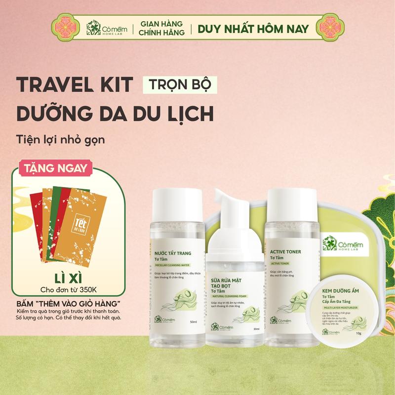  Set Mỹ Phẩm TravelKit Skincare Chăm Sóc Mọi Loại Da Tơ Tằm Rau Má Cỏ Mềm 