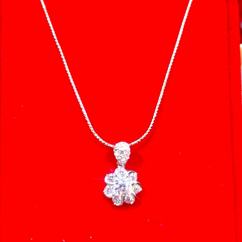 Phú Vinh jewelry Dây chuyền nữ Dây mì kc 1li mặt hoa mai cánh xoáy Bạc ý xikim xinh xắn sang trọng