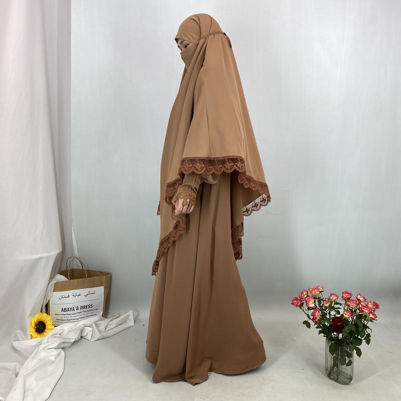 Product Introduction of 6693#  2 Piece Set Set Khimar (Jubah Free Khimar) New Fashion Prayer Muslims Women Lace Party Gift Dress And Khimar 5