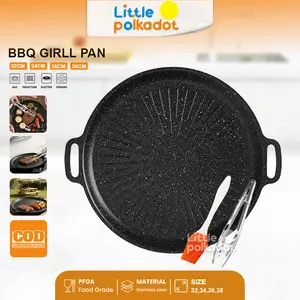 3in 1 Panggangan+capitan+Kuas Panggangan Bulat Anti Lengket Alat Panggangan BBQ Grill Pan Hadiah Gratis Grill Brush Korean wajan pemanggang anti lengket Ketalat Panggangan Portable Pemanggang Serbaguna Alat panggang serbaguna pembakaran anti lengket
